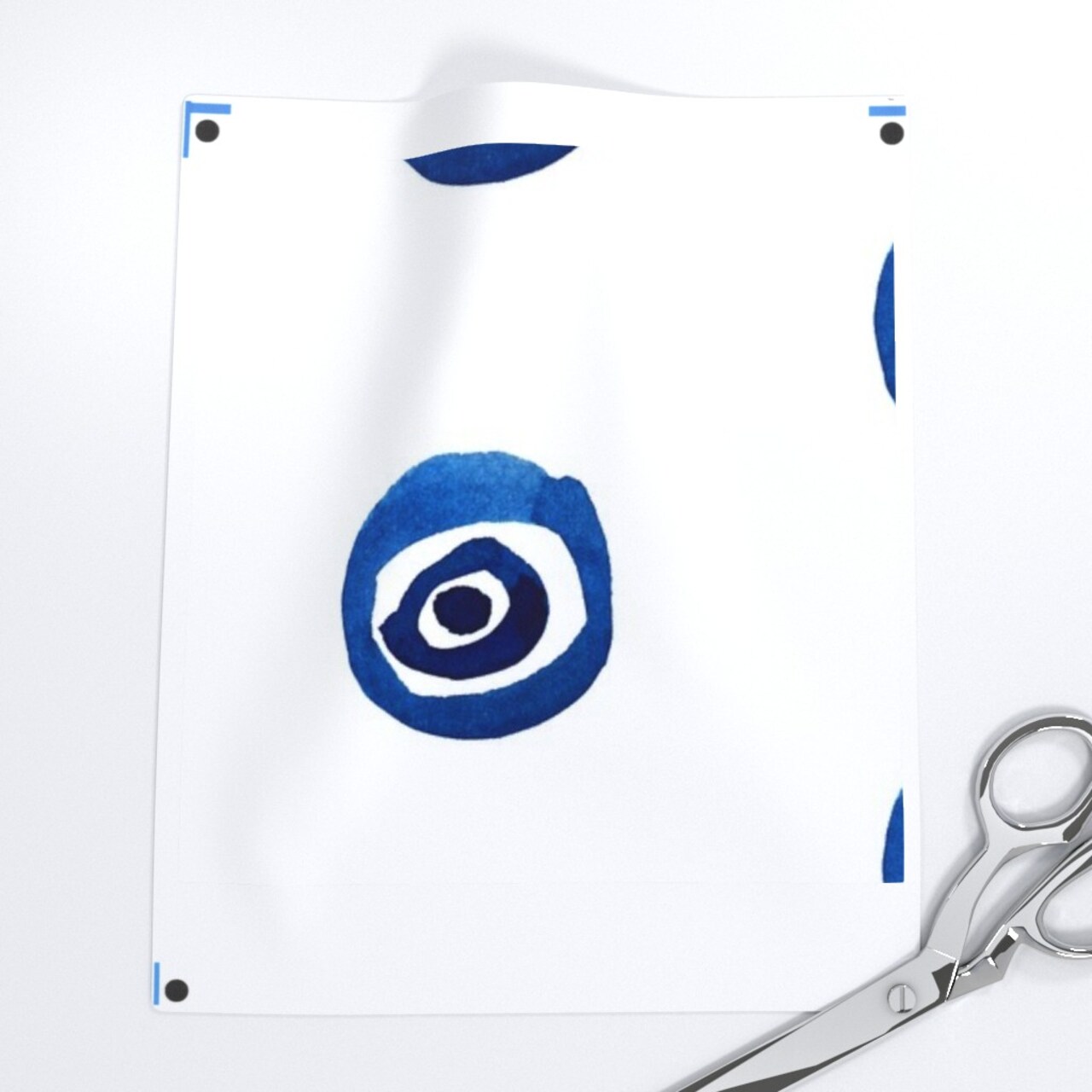 Evil Eye Luck Watercolor Turkey Greek White Blue Mod Circle Custom Printed Fabric by Spoonflower Various Fabrics by the Yard or Fat Quarter